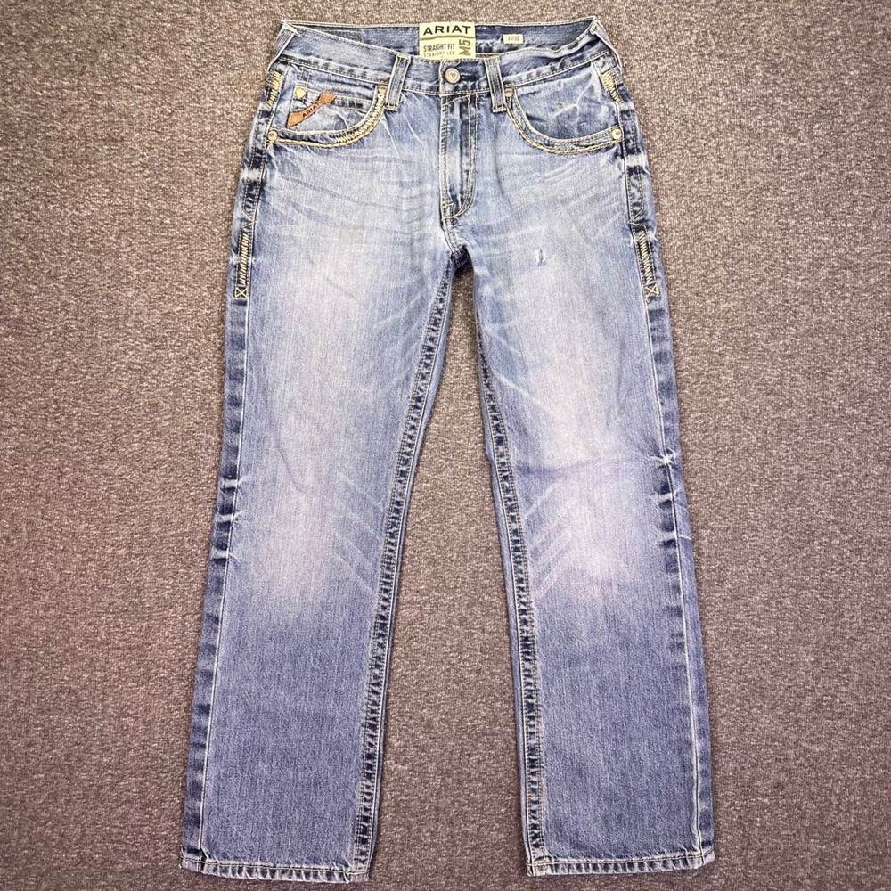 Ariat M5 Straight Leg Jeans Mens 30x29 Blue Western Workwear Heavy Stitch Denim